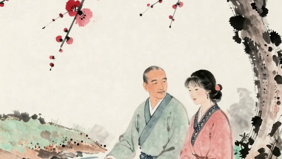 八字婚姻中财星与印星的和谐平衡插画