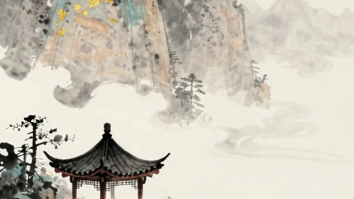 山水画中一对男女走向彼此，象征姻缘时机