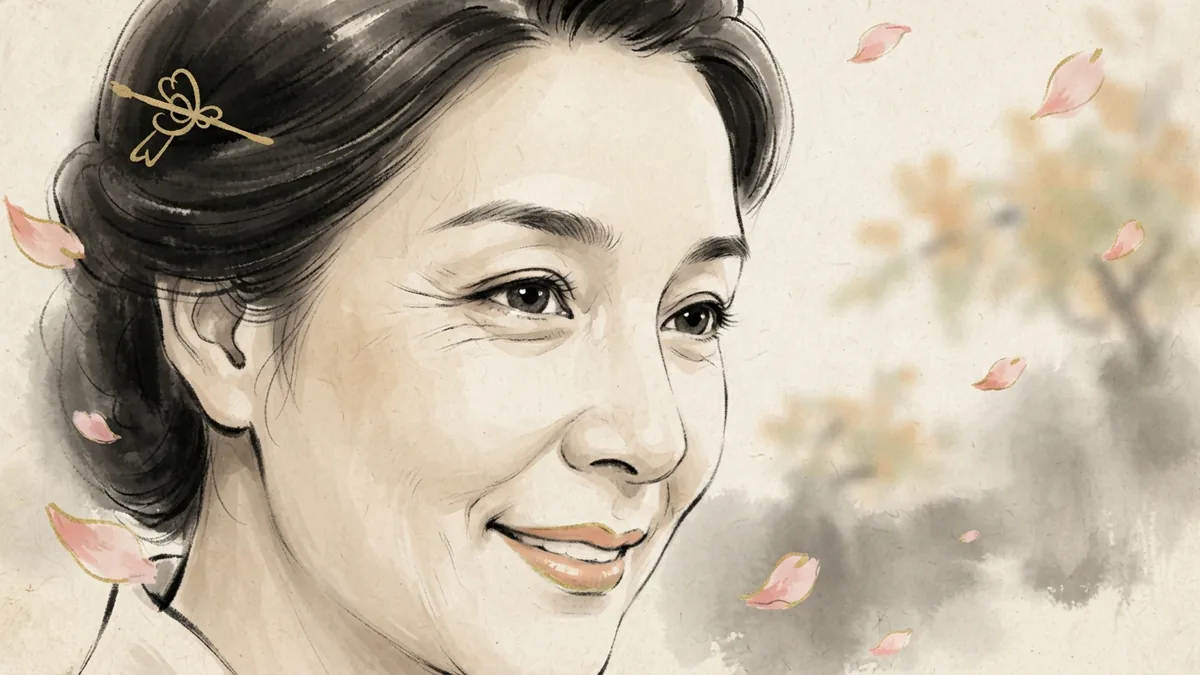 中国风水墨风格女子眼部特写，眼尾有细纹，象征夫妻宫与婚姻