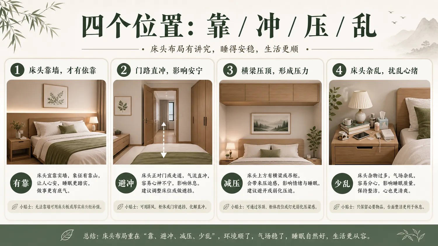 床头與门窗和通道的四种关系示意