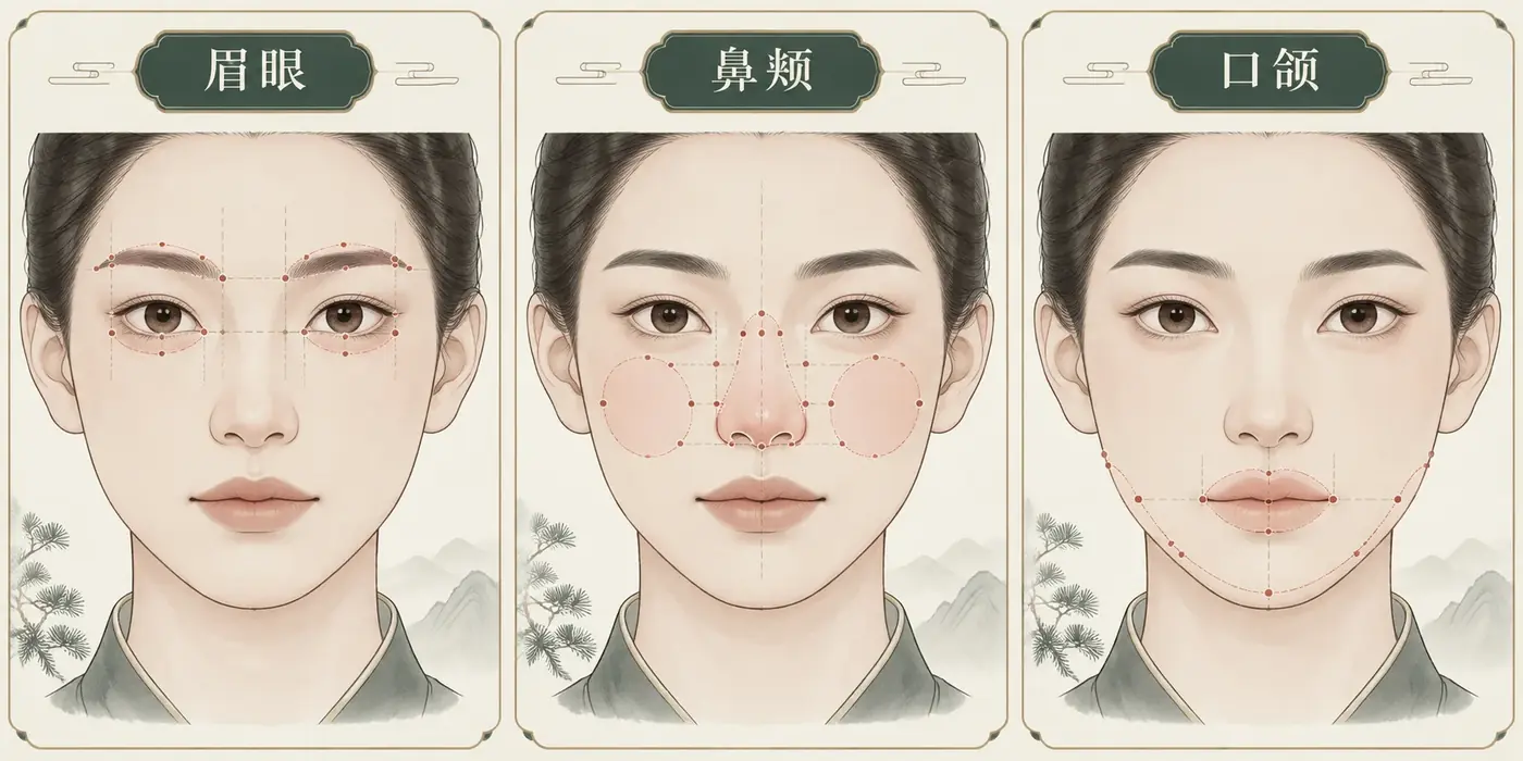 眉眼、鼻颊和口颌的观察示意图