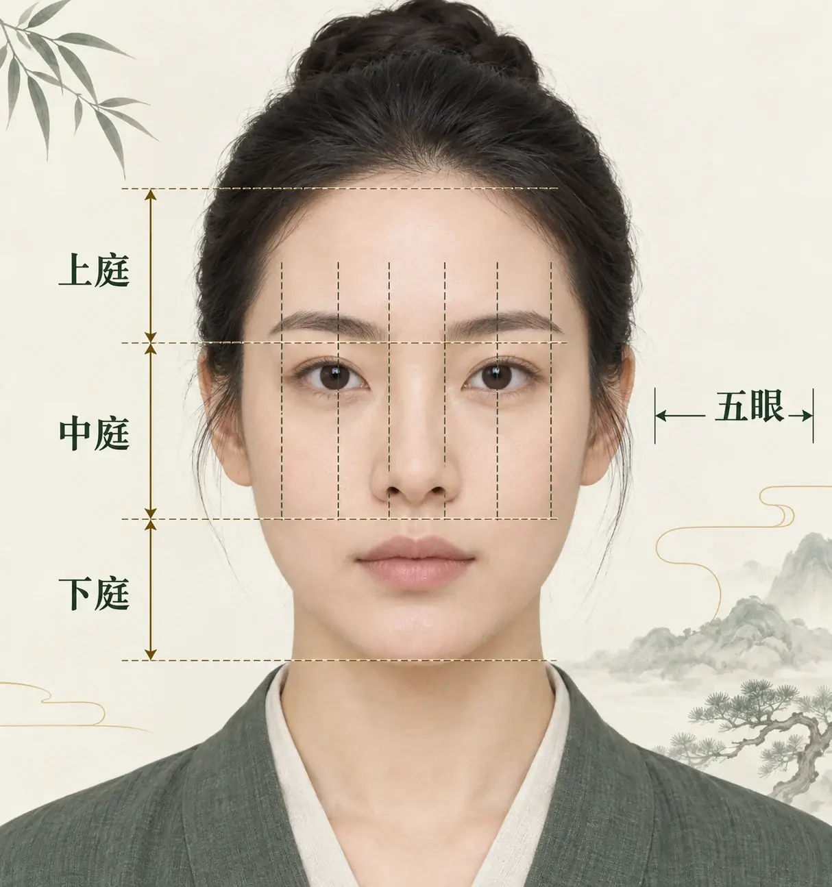 正面人像上的三庭五眼辅助线